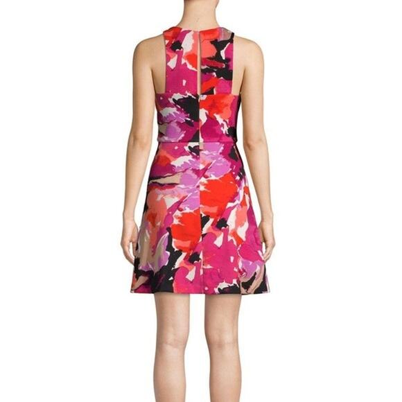 Trina Turk Robles Watercolor Art Sleeveless Halter Style Mini Dress 2 Pink Black - Picture 5 of 15